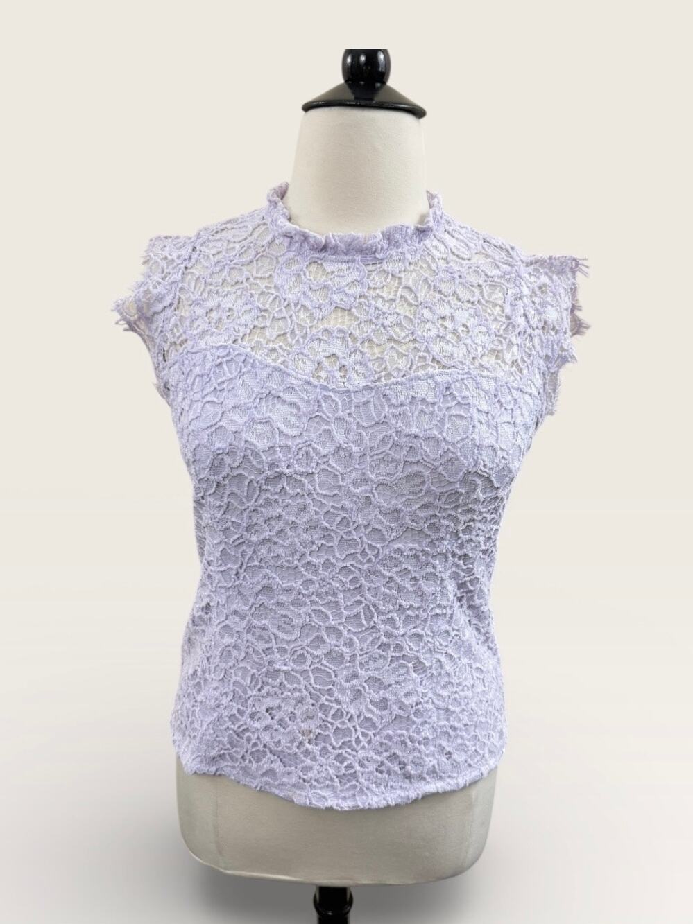 WHBM Lilac Lace Sleeveless Top w/ Bodess Lining, Eyelash Lace Trim & Back Zip